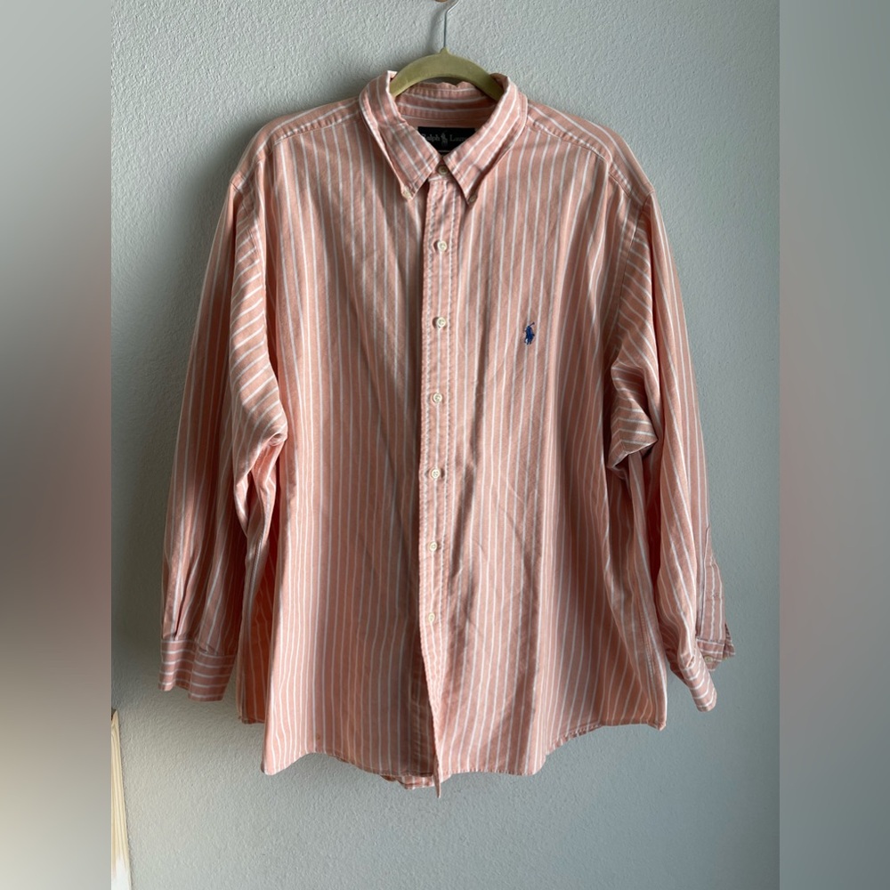 Ralph Lauren Striped Peach & White Long Sleeve Button Down